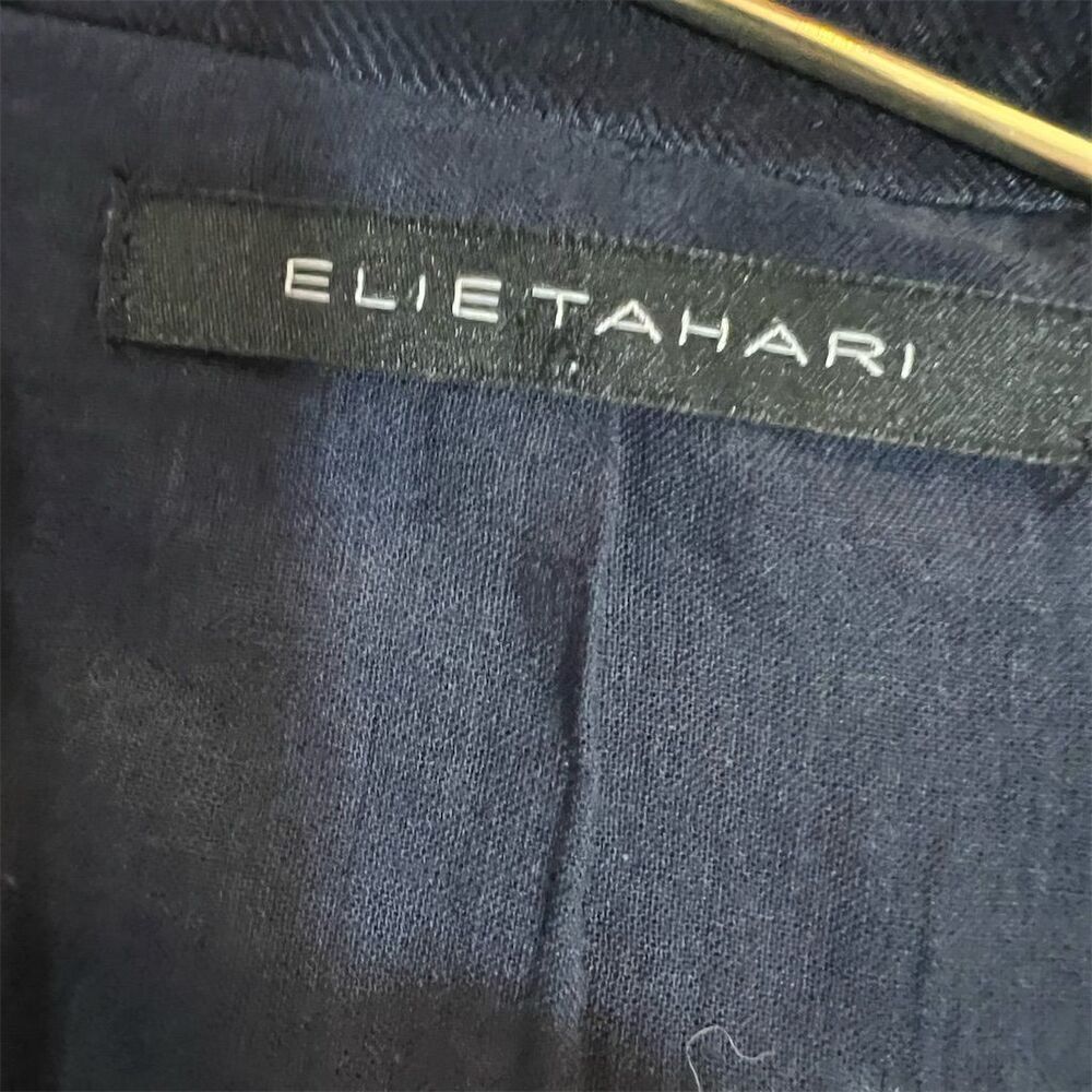 Elie Tahari Women's Navy Blue Blazer Size 6 linen Suit Jacket - Picture 4 of 9